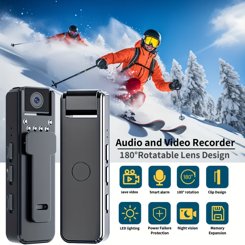1080P FHD Night Vision Action Camera with 180° Rotating Lens - Hands-Free Wearable Body Camera for Cycling, Hiking and Sports, Meeting/Sports Recording