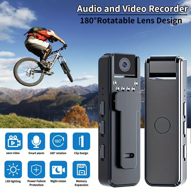1080P FHD Night Vision Action Camera with 180° Rotating Lens - Hands-Free Wearable Body Camera for Cycling, Hiking and Sports, Meeting/Sports Recording