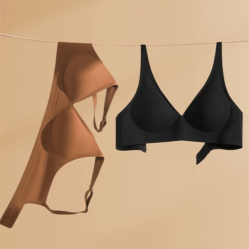 Women's Deep V Jelly Strip Bra Thin Seamless Push-Up Anti-Sagging Breathable Comfortable Underwear