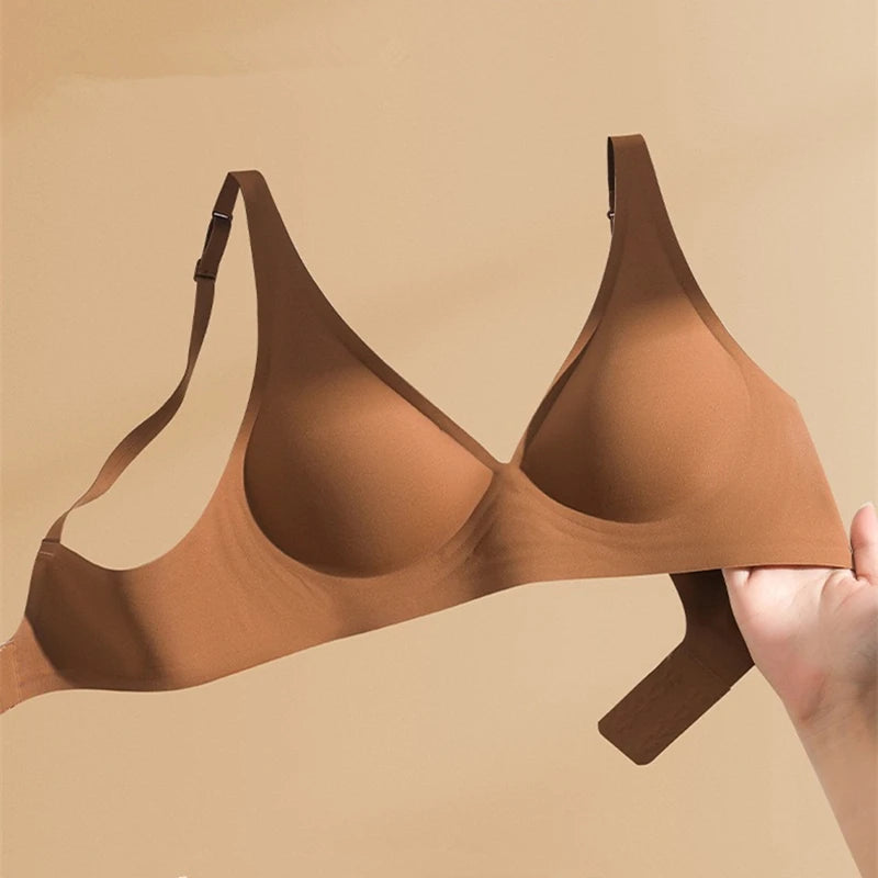 Women's Deep V Jelly Strip Bra Thin Seamless Push-Up Anti-Sagging Breathable Comfortable Underwear