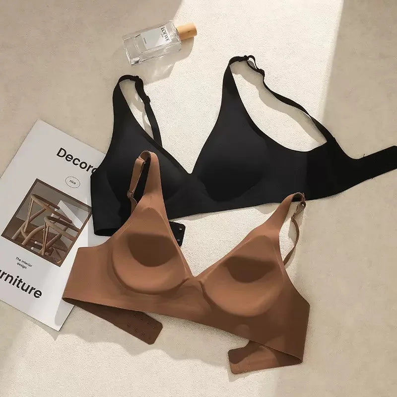 Women's Deep V Jelly Strip Bra Thin Seamless Push-Up Anti-Sagging Breathable Comfortable Underwear