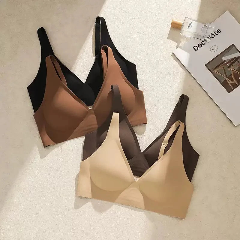 Women's Deep V Jelly Strip Bra Thin Seamless Push-Up Anti-Sagging Breathable Comfortable Underwear